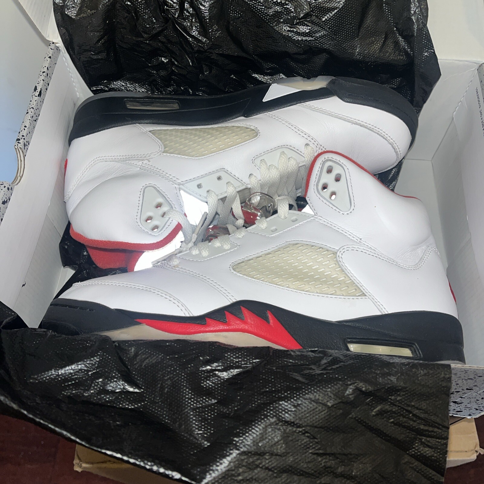 Fire Red 5s Silver Tounge Size10