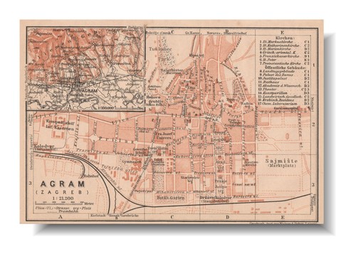 Zagreb  Original city plan  map 1911  CROATIA  Agram Republika Hrvatska - Picture 1 of 9