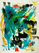 Original ABSTRACT Expression Naive Folk OUTSIDER MCW art Mary Carol Primitive