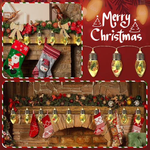 2Pcs Christmas Snow Globe String Lights Decorations Indoor, 20 LED Vintage Ch... - Picture 2 of 7