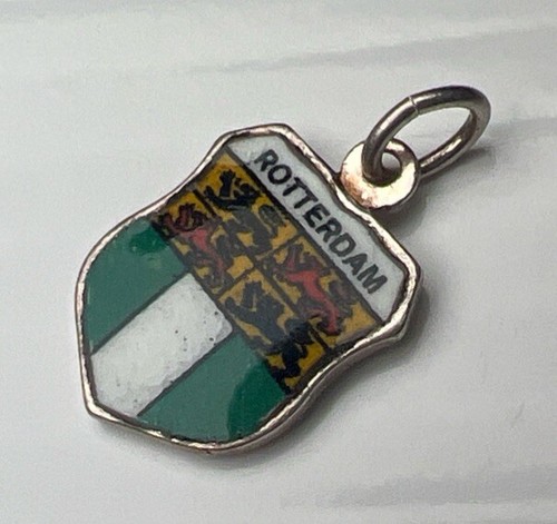 925 Sterling Silver Pendant Charm Rotterdam Nederland Enamel Crest Netherlands