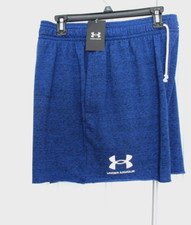 NEW MENS UNDER ARMOUR UA RIVAL 6" TERRY LINED SWEAT SHORTS SZ XL BLUE 45