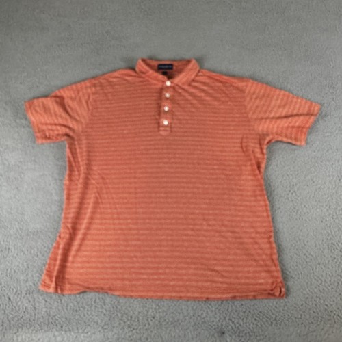 Peter Millar Polo Shirt Mens XL Orange Striped Cotton Golf Collared Short Sleeve