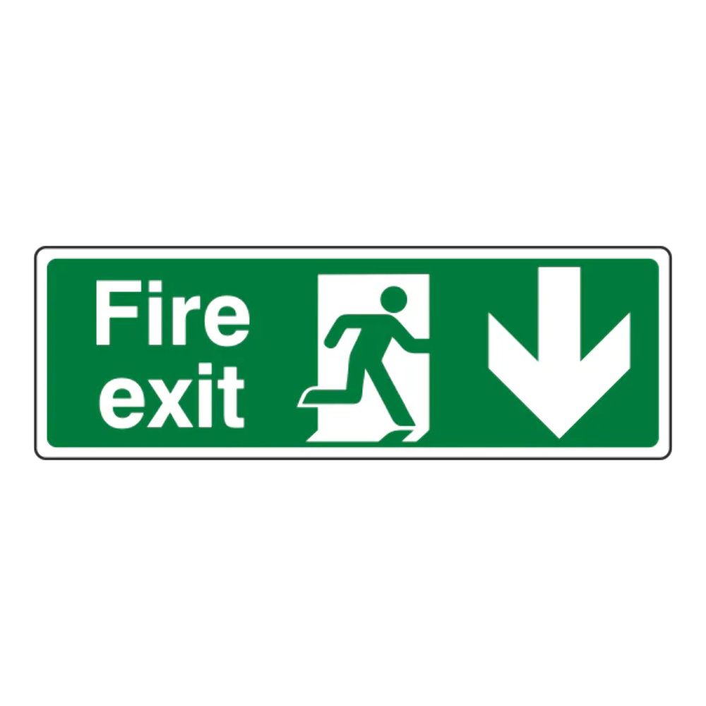 Fire Exit Sign - Arrow Down - 600x200mm - 1mm Rigid Plastic