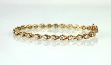 Vintage FAS Sterling Silver 925 Gold-Tone CZ Tennis Link Bracelet ~ 7-1/8"