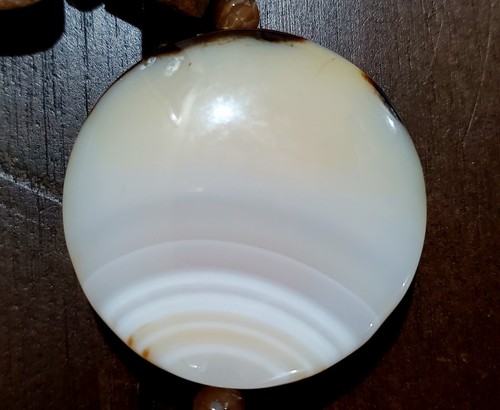 Handmade Banded Aragonite Necklace Pendant Round With Wood & Stone Accents - Picture 8 of 10