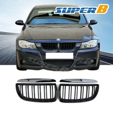 Front Bumper Grill Gloss Black Double Slat Grille Fit 06-08 BMW E90 4D 3-Series