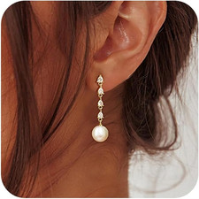 Pearl Earrings for Women 14K Gold Plated Pearl Drop Dangle Earrings Dainty Elega