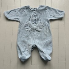 90's Vitnage Baby Looney Tunes Baby Taz Blue Footed Romper One Piece 0-3 Months