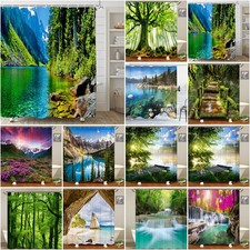 3D Nature Scenery Waterproof Shower Curtain Extra Long Fabric Bath Curtain Hooks