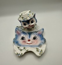 Rare Vintage Lefton Miss Priss Spoon Rest & Salt Shaker #1525 *Has Plug