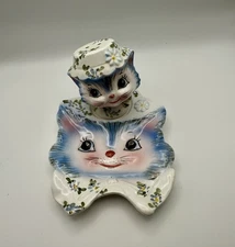 Rare Vintage Lefton Miss Priss Spoon Rest & Salt Shaker #1525 *Has Plug