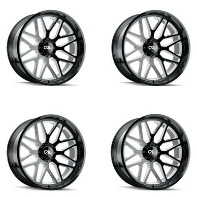 Set 4 26'' Cali Off-Road Invader 26x14 Gloss Black Milled Spokes 6x135 Rims -76mm