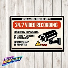 24 Hour Video Surveillance Warning Metal Sign Home Security Tin Wall Art 8x12