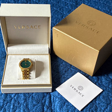 Versace Greca Quartz Green Dial Gold Tone Bracelet Watch w/ Box & Booklet