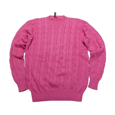 Loro Piana Sweater Mens Large Pink Cable Knit Crewneck Pullover Made in Italy