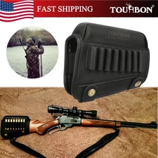TOURBON Black Leather Rifle Cartridge Holder Ammo Buttstock Cheek Rest Riser Pad