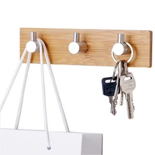 Bamboo Wood Key Holder for Wall - Key Hanger with Hooks - Decorative Wall Hoo...