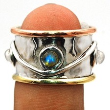 Natural Labradorite Madagascar 925 Solid Sterling Silver Ring Sz 6.5 B1-8
