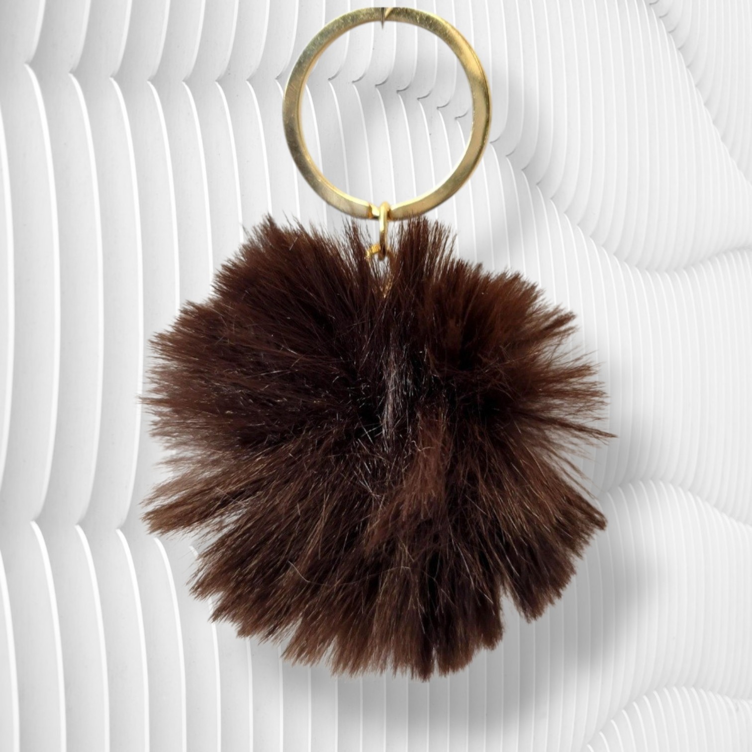 Brown Faux Fur Pom Pom Keychain Charm