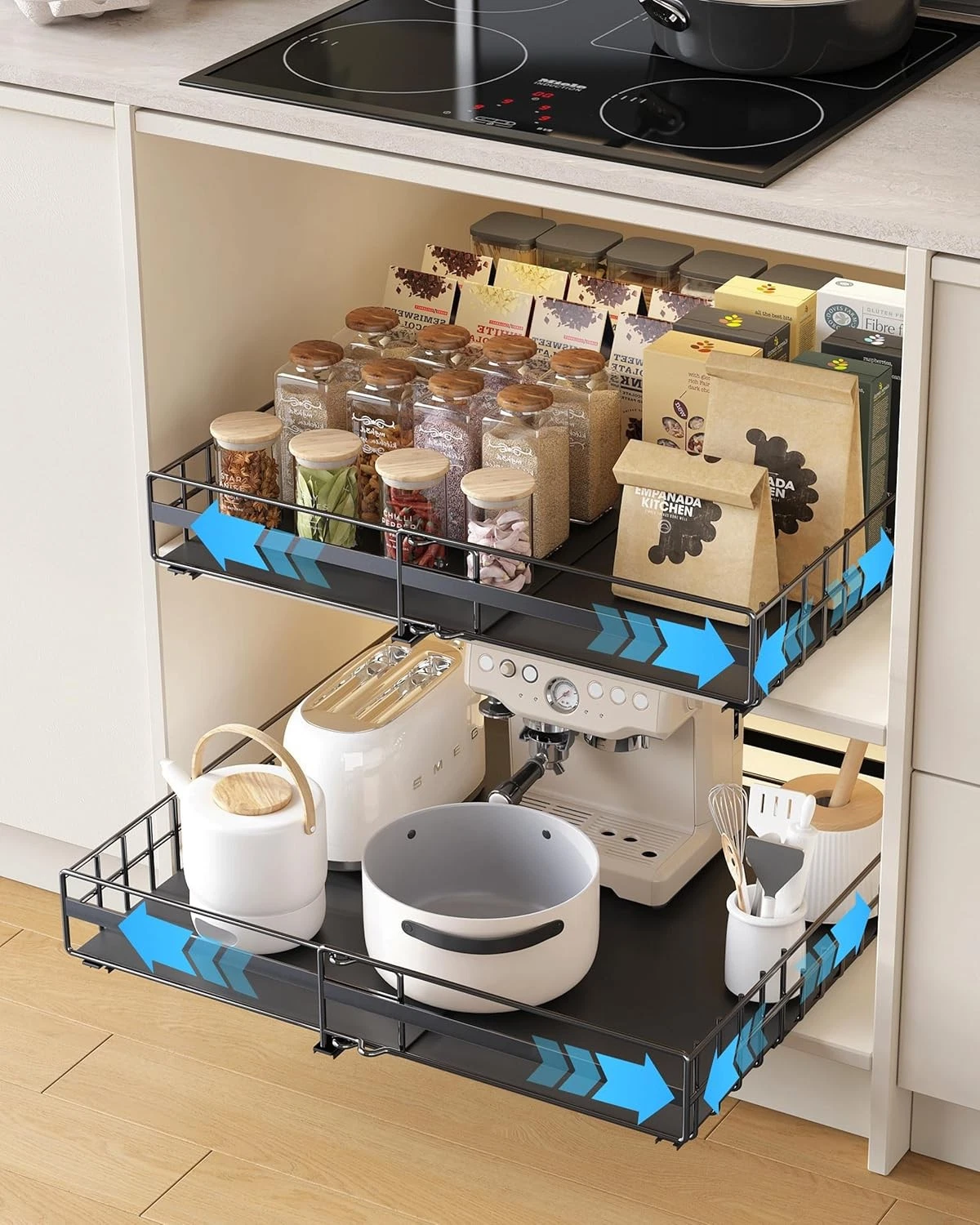 UMDONX 2 Pack Pull out Cabinet Organiser Drawers Kitchen Cupboard Storage, No Pu