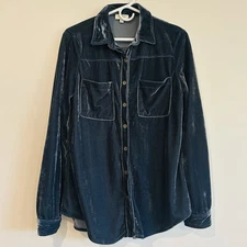Umgee Velvet Button Up Blouse Sz M Tunic Blue Grunge Whimsigoth