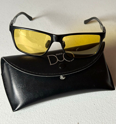 DUCO Women's Rectangle Sunglasses Black Plastic Frame Yellow Tinted Lense & Case