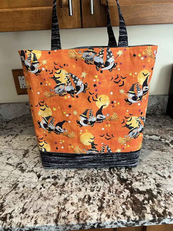 Custom Halloween Gnome Witches Large cotton machine washable reusable tote bag - Image 3 of 4