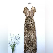 Reformation Leopard Print Chiffon Maxi Dress Cut Out Detail SZ XS