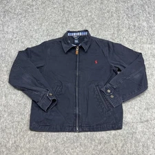 Polo Ralph Lauren Jacket Boys Medium 12-14 Navy Blue Cotton Red Pony Preppy