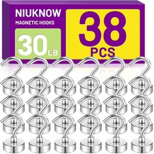 38Pack Heavy Duty Magnetic Hooks, 30LBS Powerful Black Metal Neodymium Magnets H