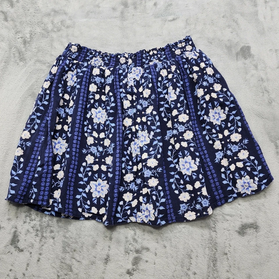 Old Navy Skirt Womens XL Blue Floral Smocked Waist A-Line Cotton Gauze Mini - Image 2 of 4