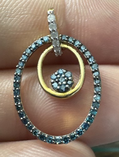 STUNNING Gemporia 10ct Yellow Gold 0.33ct Blue & White Diamond Pendant Oval - Picture 13 of 20