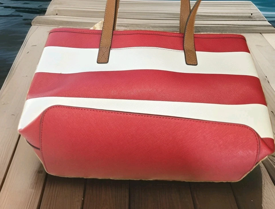 Bolso de Mano Michael Kors Rojo y Blanco Rayas Grande Playa Viaje ⛱️ Perfecto Estado Foto 4 de 4