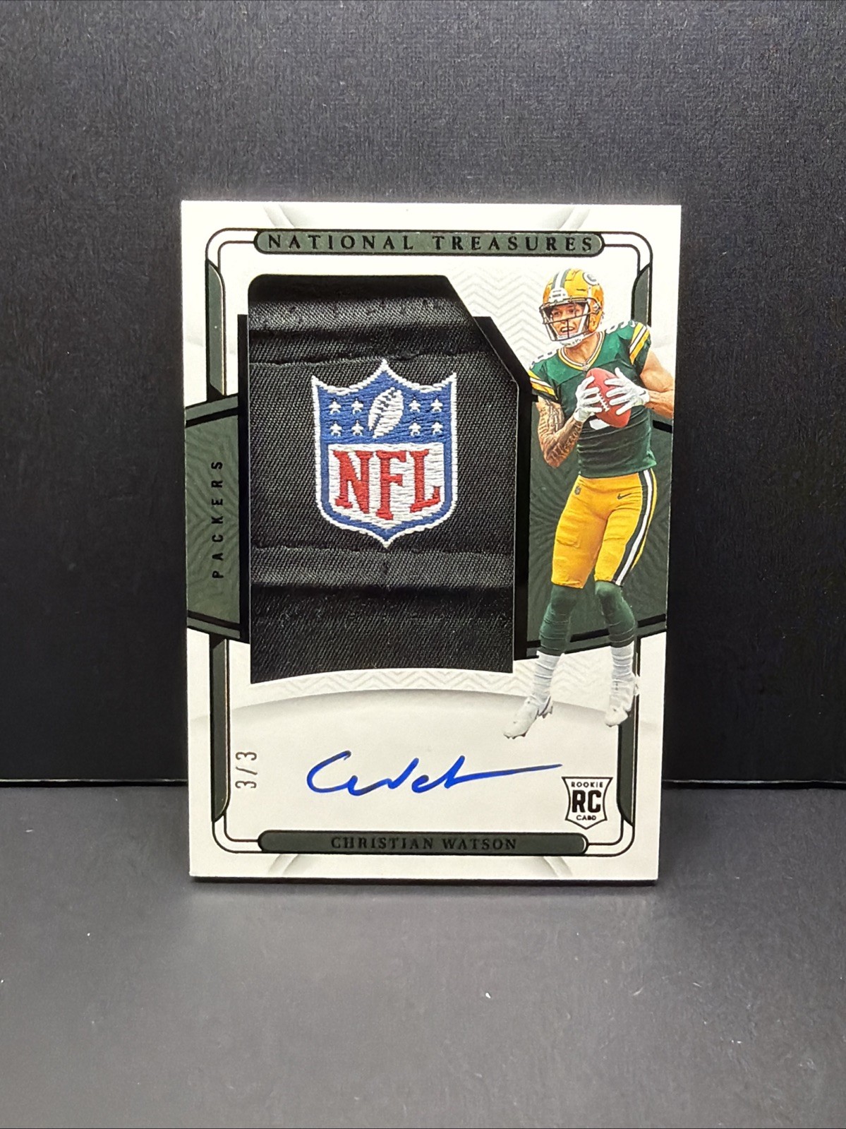 Christian Watson Panini National Treasures Rookie Hats Off Signature #CWA NFL Shield