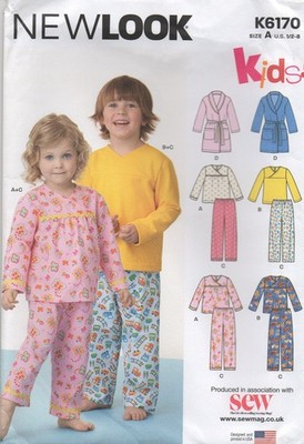 New Look Schnittmuster 6170 Schlafanzug & Morgenmantel für Kinder 1/2 bis 8 Jahre Neu
