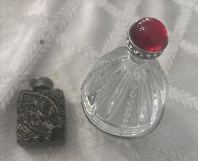 vintage Ruby Glass And Filigree Mini Perfume Bottle, And Red Stopper Lot
