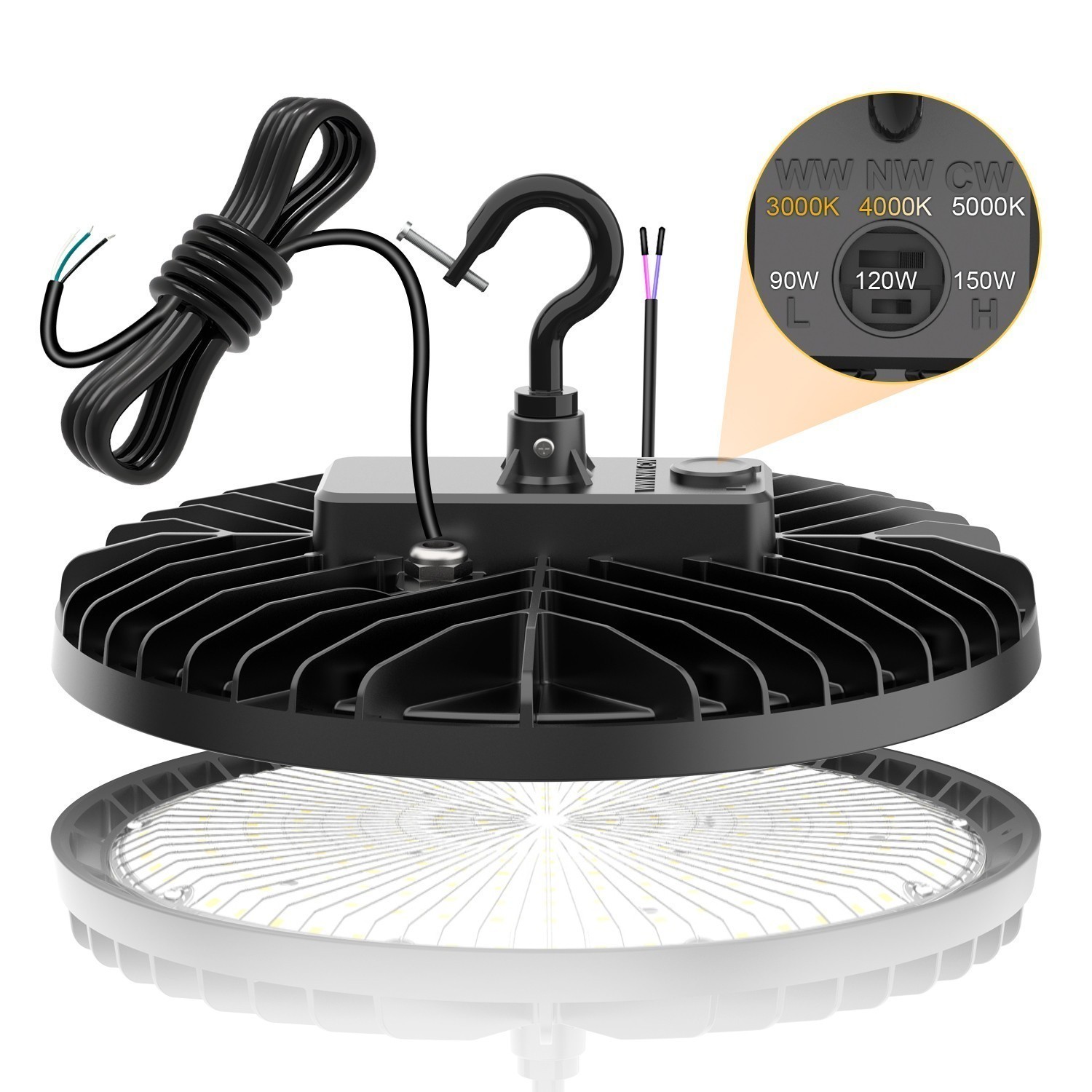 150W UFO LED High Bay light Commercial Warehouse Garage Lamp Adjustable 3K/4K/5K