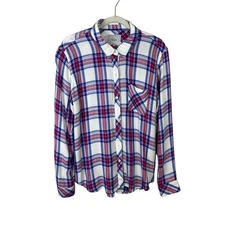 Rails Hunter White Azure Scarlet Plaid Button Down Shirt Women’s Sz L