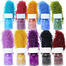 10 Colors -1LB Crushed Glass for Crafts Glitter Resin Art, Small Broken Glass Pi