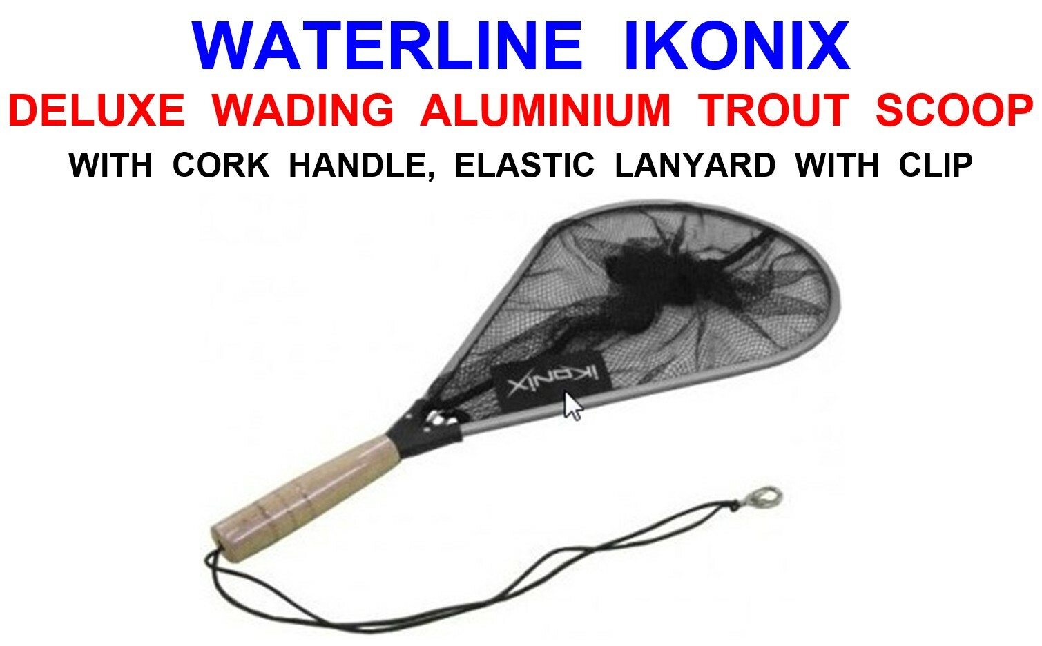 IKONIX DELUXE RIVER & STREAM WADING TROUT SCOOP+LANYARD FLY FISHING LANDING NET