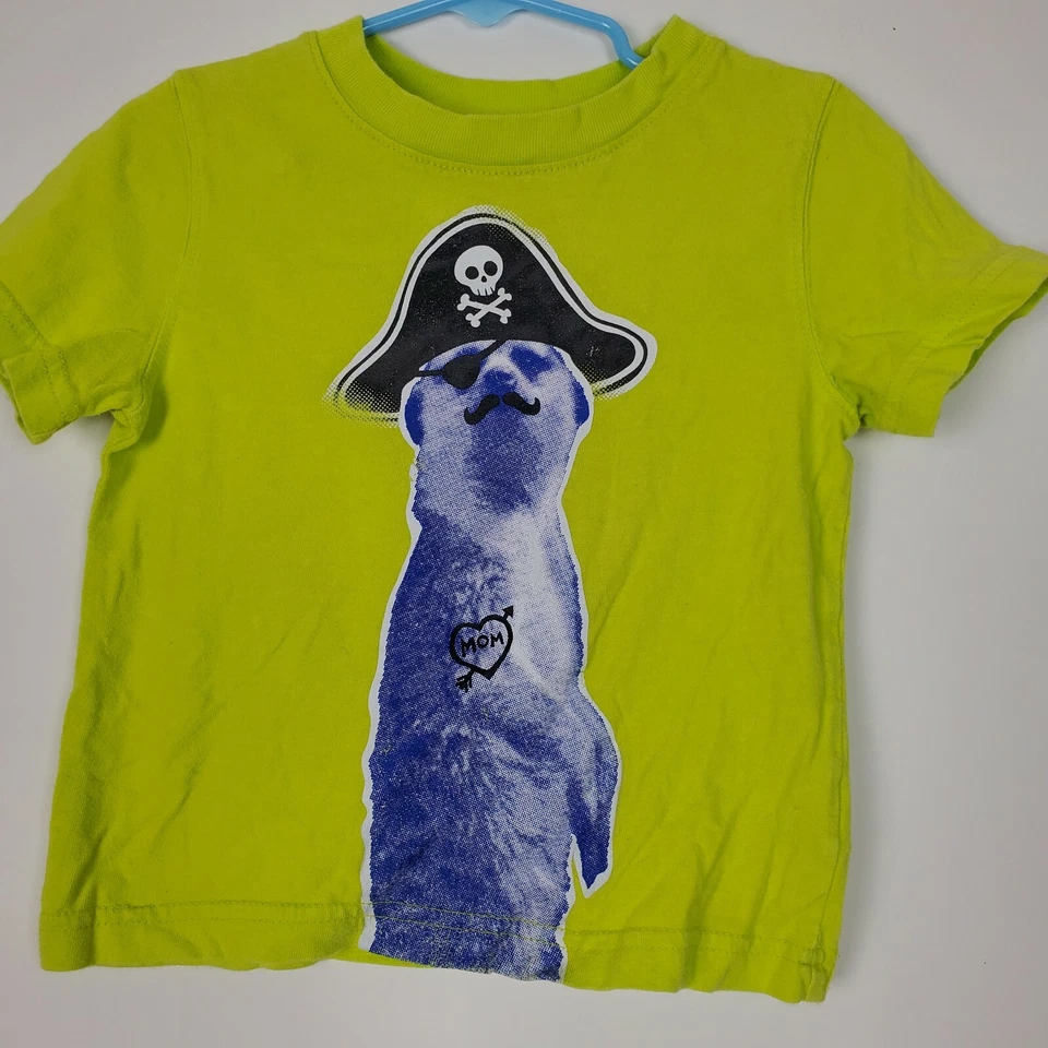 Camisa Circo Boys Pradera Perro Pirata Talla 2T Verde Algodón Niño Pequeño Top Foto 3 de 4