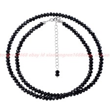 Natural Faceted Black Spinel 3mm Round Beads Silver 16-36" Beaded Necklace Women