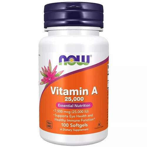 NOW Foods Vitamin A 25,000iu 100 Softgels Eye & Vision Support Immune Function - Picture 1 of 1