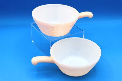 Fire King Peach Luster Milk Glass Bowl with Handle Oven Ware USA Set Of 2