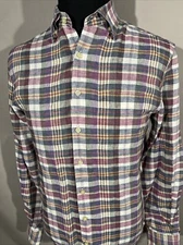 Scott Barber Mens Plaid Button Linen Long Sleeve Shirt Sz M EUC