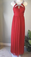 Jodi Kristopher Y2K Gown Prom  Party Rhinestone Neckline Long Red Sz 5 Lined EC