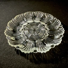 Vintage Anchor Hocking Glass 896 Clear Wave Fan Deviled Egg Server Tray  10"