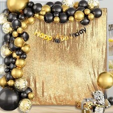 8x8Ft Gold Sequin Backdrop Curtain Glitter Photo Booth Backdrop for Wedding