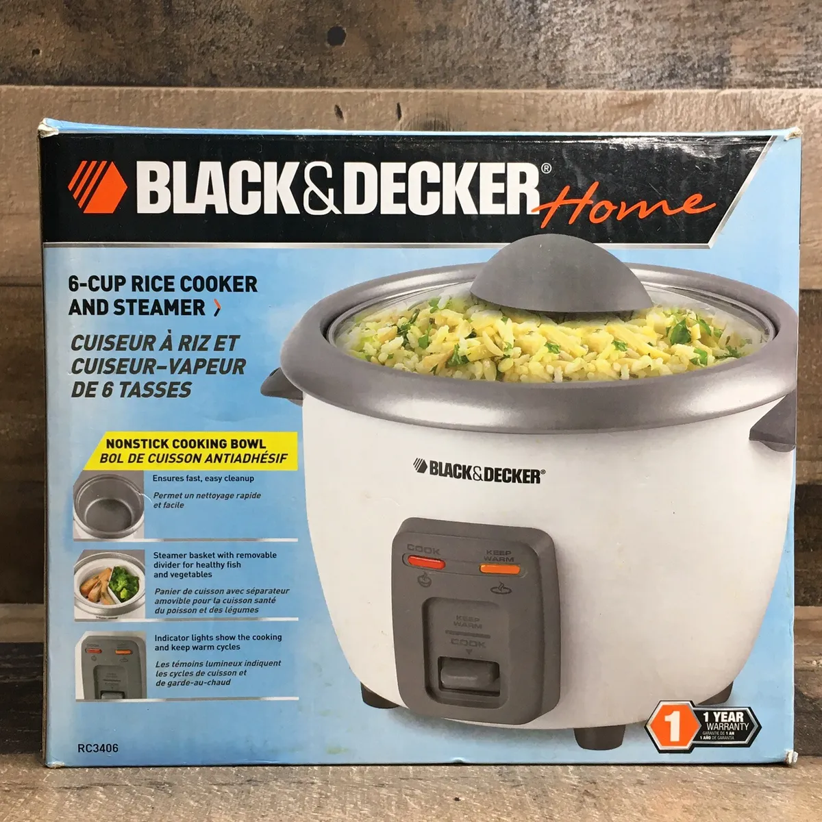 Black and Decker 6 Cup Rice Cooker and Steamer RC3406 white *New-Open Box*